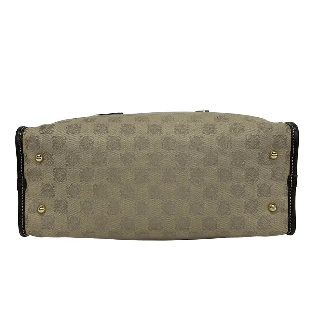 Loewe Handbag Beige Khaki Dark Brown Jacquard Leather